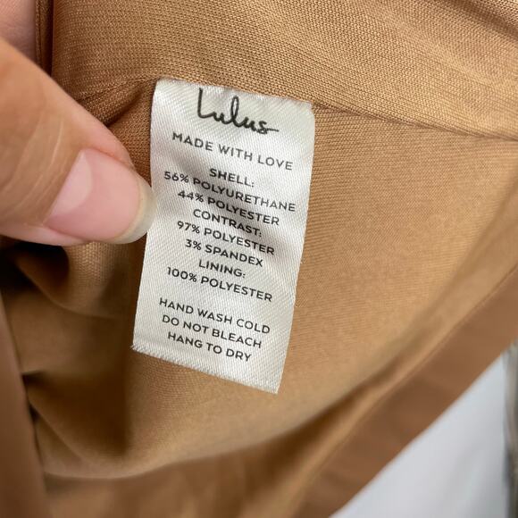 Lulu's Caramel Bodycon Faux Leather Mini Dress Size XL - Picture 13 of 16